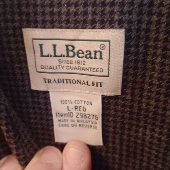 L.L. Bean Mens Plaid Flannel Shirt Gray Black Large Traditional Fit 299131 - Picture 3 of 5